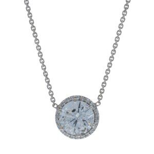 White Gold Diamond Halo Pendant Necklace -14k Round Brilliant 1.63ctw Adjustable
